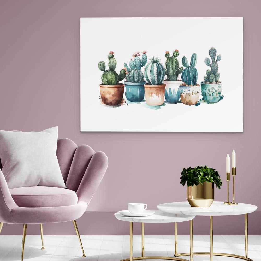 Potted Cacti Plants - Large Minimalist Canvas Print