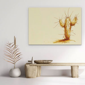 Prickly Cactus - Minimalist Brown Canvas Wall Art
