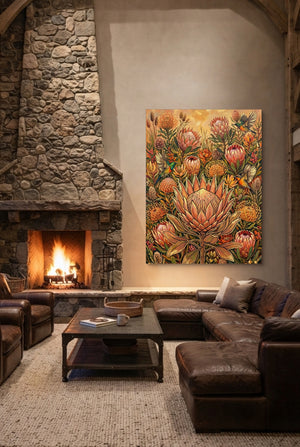 Protea Sunbird Garden โ protea sunbird garden p living room interior space 1port flush print