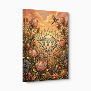 Protea Sunbird Sunrise โ protea sunbird sunrise angled flush print