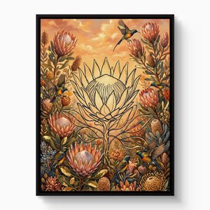 Protea Sunbird Sunrise โ protea sunbird sunrise white studio framed black