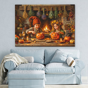 Pumpkin Carving Ritual canvas wall art, room view