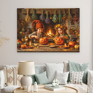 Pumpkin Carving Ritual canvas wall art, room view