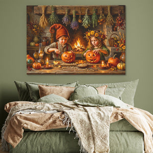 Pumpkin Carving Ritual canvas wall art, room view