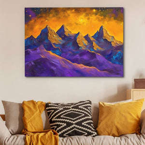 Purple and Gold Peaks - Wall Art in Black Frame