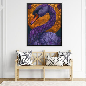 Purple Swan - Modern Wall Art in Black Frame