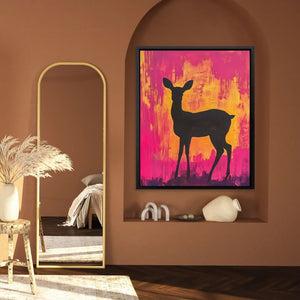 Quiet Meadow Watch - Deer Wall Art in Black Frame