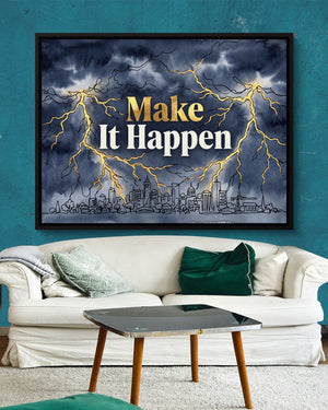Quote Make It Happen V2 โ quote make it happen v2 psd aqua wall white couch 1land framed black