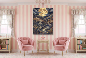Rabbit Leaping Stream — rabbit leaping stream pink living room interior 1port flush print