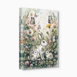 Rabbits Clover Meadow โ rabbits clover meadow angled flush print