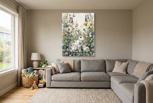 Rabbits Clover Meadow โ rabbits clover meadow living room with sectional sofa 1port flush print