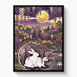 Rabbits Golden Night โ rabbits golden night white studio framed black