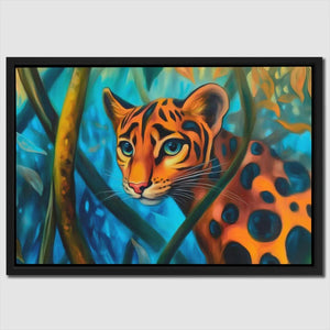 Rainforest Feline - Blue Canvas Wall Art