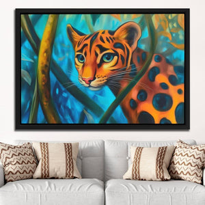 Rainforest Feline - Blue Wall Art for Kids Room
