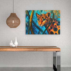 Rainforest Feline - Jungle Wall Art in Black Frame