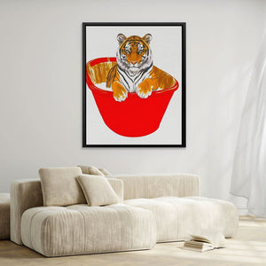 Red Bath Tiger - Oversized Bold Canvas Wall Art