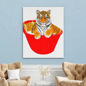 Red Bath Tiger - Entryway Wall Art in Black Frame