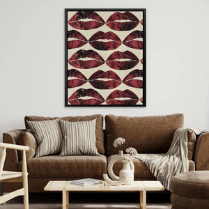 Red Kisses in the Air - Modern Wall Art in Black Frame