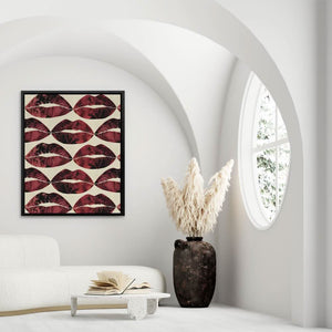 Red Kisses in the Air - Feminine Wall Art in Black Frame