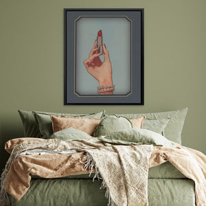 Red Lipstick - Feminine Wall Art in Black Frame