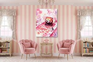 Red Panda's Spa Day โ red panda's spa day pink living room interior 1port flush print