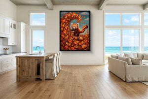 Red Panda Surfs Autumn - Luxury Wall Art