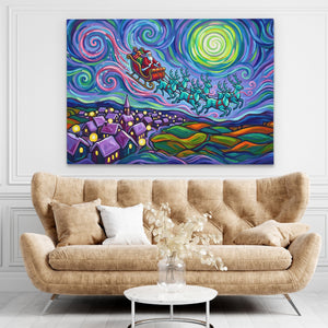 Reindeer Swirling Sky canvas wall art, room view