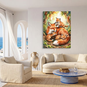 Resting Fox Family โ resting fox family sq coast living room 1port flush print
