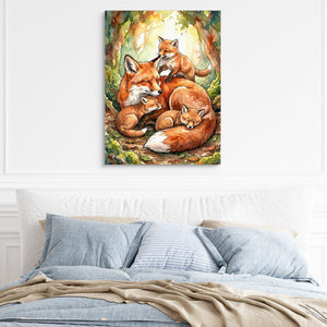 Resting Fox Family โ resting fox family sq light blue bed 1port flush print