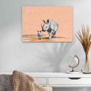 Rhino Family - Neutral Wall Art for Living Room