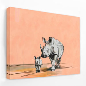 Rhino Family - Animals Canvas Wall Art