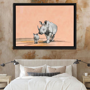 Rhino Family - Modern Wall Art in Black Frame