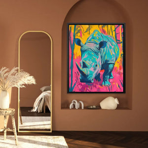Rhino Glow - Rhino Wall Art in Black Frame