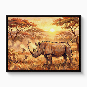 Rhino Savannah Sunset โ rhino savannah sunset white studio framed black