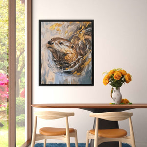 River Otter - Earth Tones Gray Canvas Print