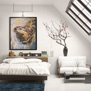 River Otter - Gray Wall Art in Black Frame