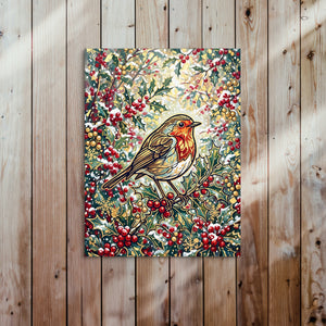 Robin Winter Berries โ robin winter berries sq bed 2 wood panel 1port flush print