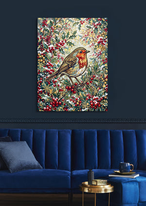Robin Winter Berries โ robin winter berries sq blue luxury room 1port flush print