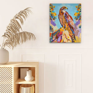 Rocky Cliff Hawk - Colorful Wall Art for Living Room
