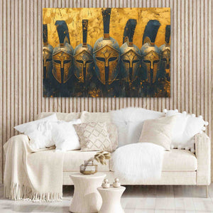 Roman Warrior Helmets - Black and Gold Wall Art for Office