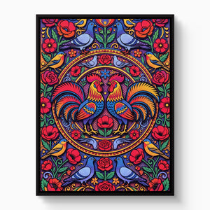 Roosters Garden Mandala — roosters garden mandala white studio framed black