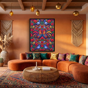 Roosters Garden Mandala — roosters garden mandala sq boho living 1port framed black
