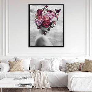 Rose Mind - Gray Wall Art in Black Frame