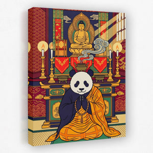 Sacred Praying Panda canvas wall art, room view