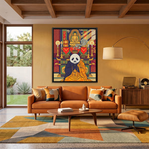 Sacred Praying Panda canvas wall art, room view