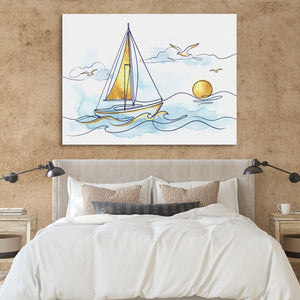 Sailboat Golden Sunrise โ sailboat golden sunrise sq clay paper bedroom 1land flush print