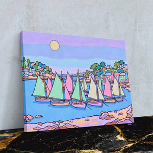 Sailboats Pastel Harbor โ Sailboats Pastel Harbor Against Wall4x5 Reflect 15