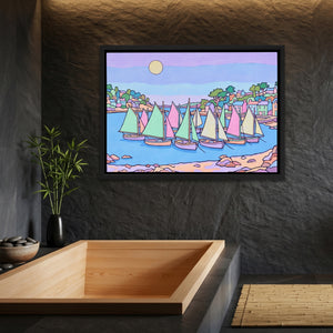 Sailboats Pastel Harbor โ Sailboats Pastel Harbor Bamboo Bathroom Land 53