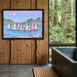 Sailboats Pastel Harbor โ Sailboats Pastel Harbor Outdoor Bathroom Log Land 205