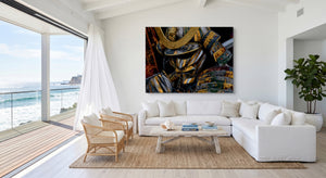 Samurai Golden Armor โ samurai golden armor beachside villa 1land flush print